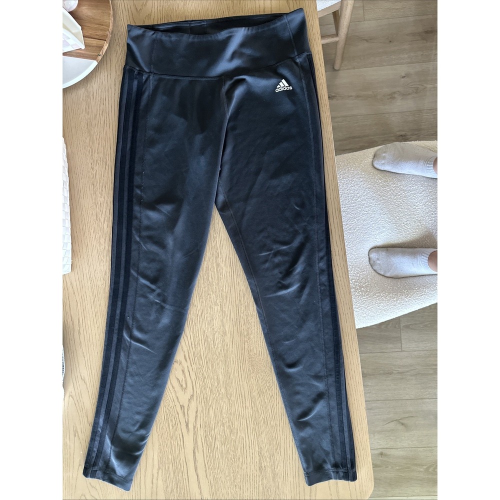 Adidas Womens Climalite High Rise 3-Stripe Leggings Gray CZ7646 Size large A11